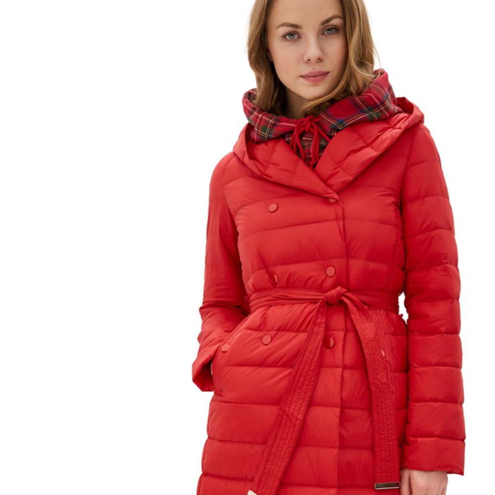 DASTI Red Hooded Long Down Winter Coat for Women
